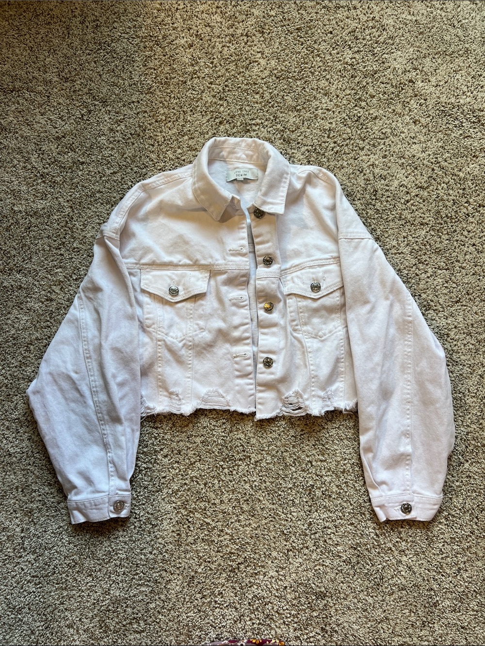 Love Tree Cropped White Denim Jacket